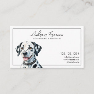 Carte De Visite Dalmatien noir et blanc à l'aquarelle en promenade