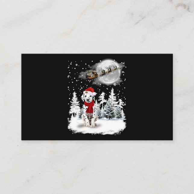 Carte De Visite Dalmatien sur la neige Noël Lune éclairage Père No (Devant)