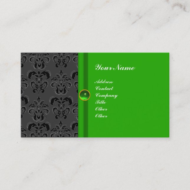 Carte De Visite DAMAS CLASSE MONOGRAMME vert émeraude (Devant)