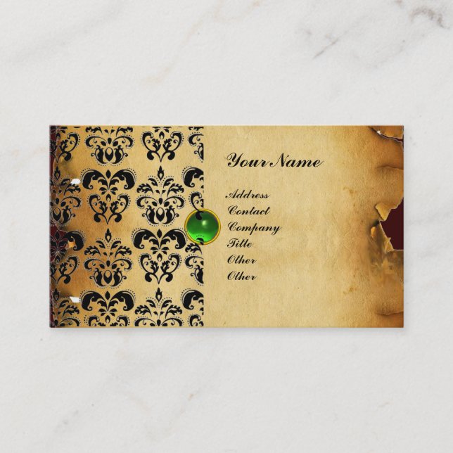 Carte De Visite DAMAS CLASSE PARCHEMIN MONOGRAMME vert émeraude (Devant)
