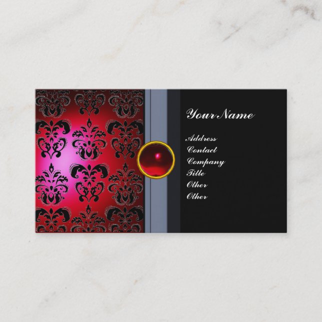 Carte De Visite DAMAS DE CLASSE MONOGRAMME GEMME noir rouge bordea (Devant)