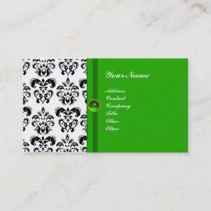 Carte De Visite DAMAS DE CLASSE MONOGRAMME vert émeraude perle