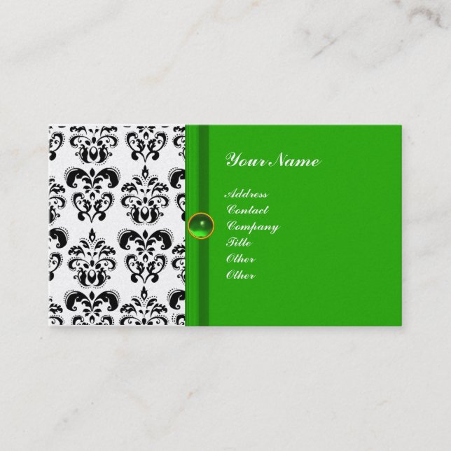 Carte De Visite DAMAS DE CLASSE MONOGRAMME vert émeraude perle (Devant)