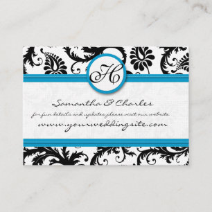 Carte De Visite Damas floral noir et blanc avec garniture aqua viv
