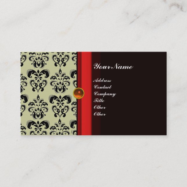 Carte De Visite DAMAS MONOGRAMME CLASSE noir topaze orange, (Devant)