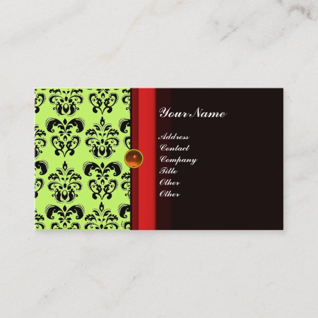 Carte De Visite DAMAS MONOGRAMME CLASSE noir topaze orange, (Devant)