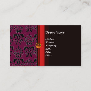 Carte De Visite DAMAS MONOGRAMME CLASSE noir topaze orange,