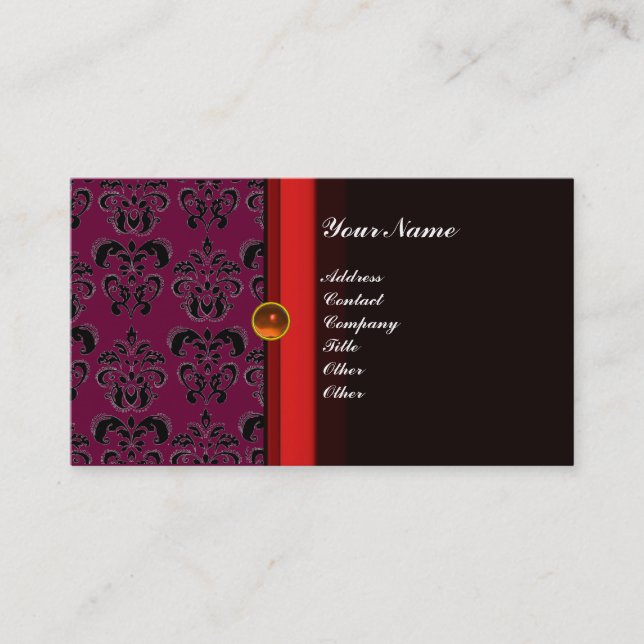 Carte De Visite DAMAS MONOGRAMME CLASSE noir topaze orange, (Devant)