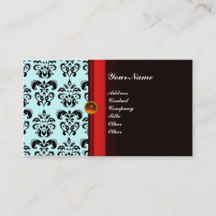 Carte De Visite DAMAS MONOGRAMME CLASSE noir topaze orange,