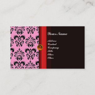 Carte De Visite DAMAS MONOGRAMME CLASSE noir topaze orange,