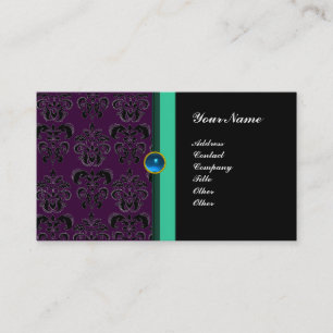 Carte De Visite DAMAS MONOGRAMME CLASSE ,saphir noir