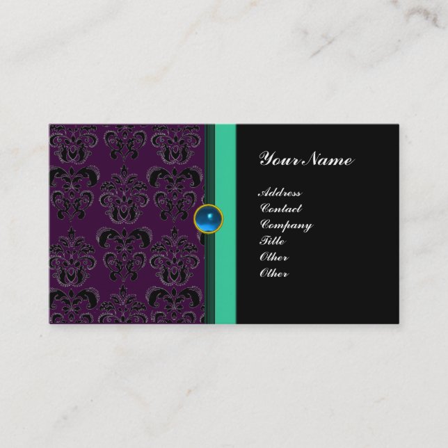 Carte De Visite DAMAS MONOGRAMME CLASSE ,saphir noir (Devant)