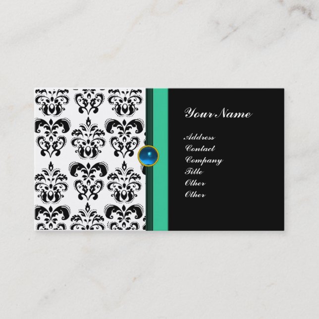 Carte De Visite DAMAS MONOGRAMME CLASSE ,saphir noir (Devant)