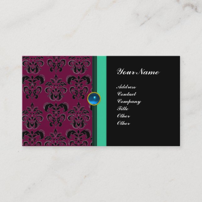 Carte De Visite DAMAS MONOGRAMME CLASSE ,saphir noir (Devant)