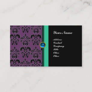 Carte De Visite DAMAS MONOGRAMME CLASSE ,saphir noir