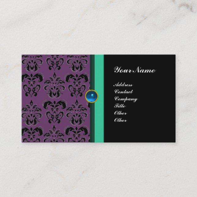 Carte De Visite DAMAS MONOGRAMME CLASSE ,saphir noir (Devant)