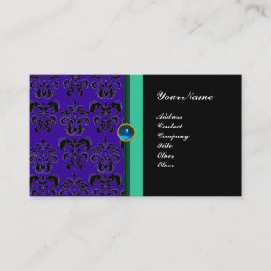 Carte De Visite DAMAS MONOGRAMME CLASSE ,saphir noir