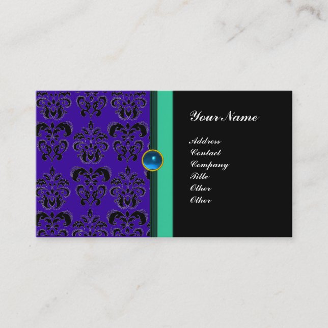 Carte De Visite DAMAS MONOGRAMME CLASSE ,saphir noir (Devant)