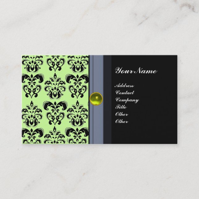 Carte De Visite DAMAS MONOGRAMME CLASSE topaze noire jaune (Devant)