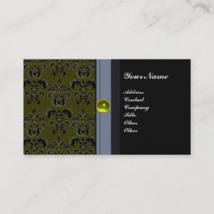 Carte De Visite DAMAS MONOGRAMME CLASSE topaze noire jaune