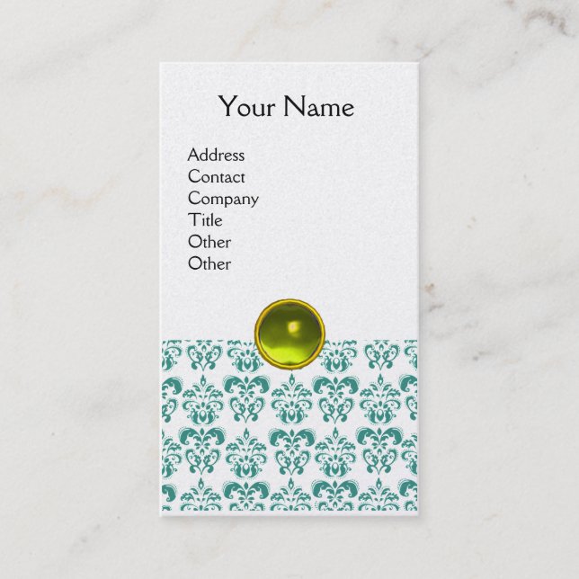 Carte De Visite DAMASK BLEU MONOGRAMME gemme jaune platine (Devant)