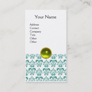 Carte De Visite DAMASK BLUE MONOGRAM jaune blanc gemme