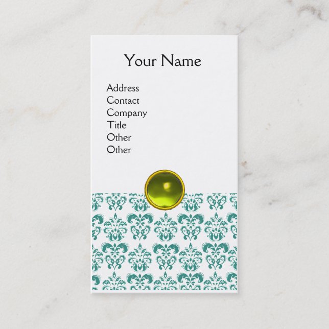 Carte De Visite DAMASK BLUE  MONOGRAM jaune blanc gemme (Devant)