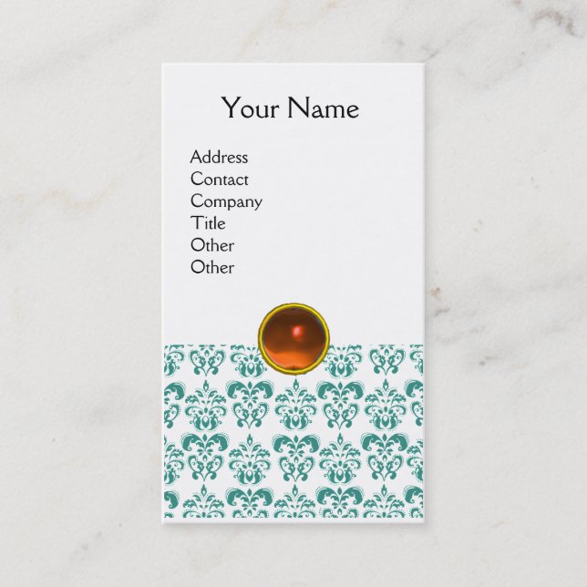 Carte De Visite DAMASK BLUE MONOGRAMME orange (Devant)