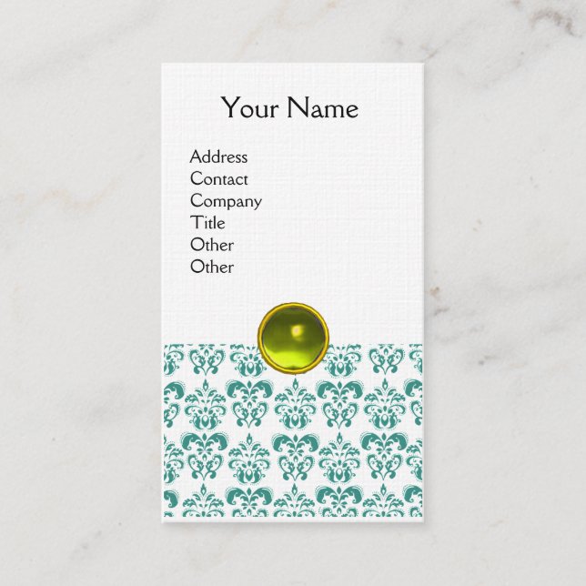Carte De Visite DAMASK BLUE MONOGRAS Jeu lin jaune (Devant)