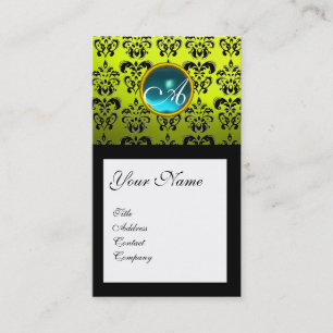 Carte De Visite DAMASK CARRÉ MONOGRAM, bleu aquamarine jaune