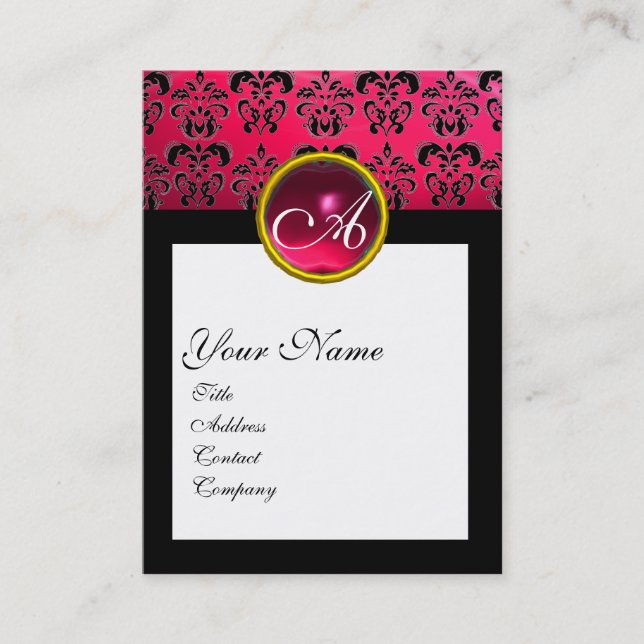 Carte De Visite DAMASK CARRÉ MONOGRAM, fuchsia, rubis rouge (Devant)