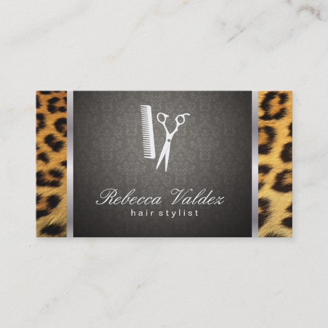 Carte De Visite Damask / Cheetah Print / Silver Trim (Devant)