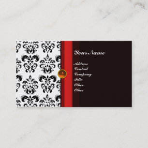 Carte De Visite DAMASK CLASSE MONOGRAMME topaze noire perle orange
