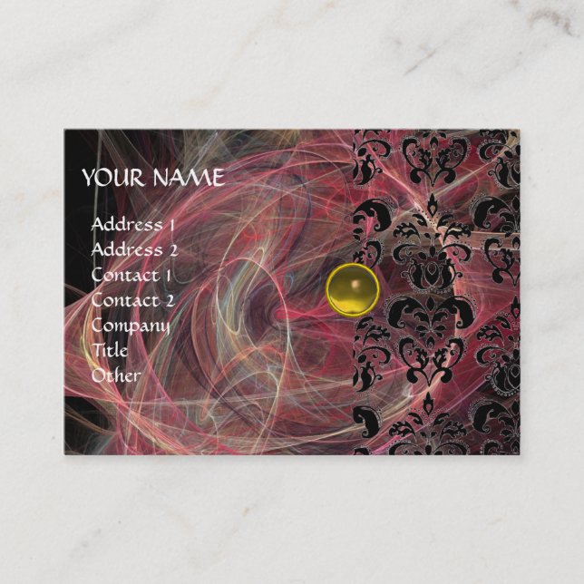 Carte De Visite DAMASK FRACTAL MONOGRAM jaune perle rose (Devant)