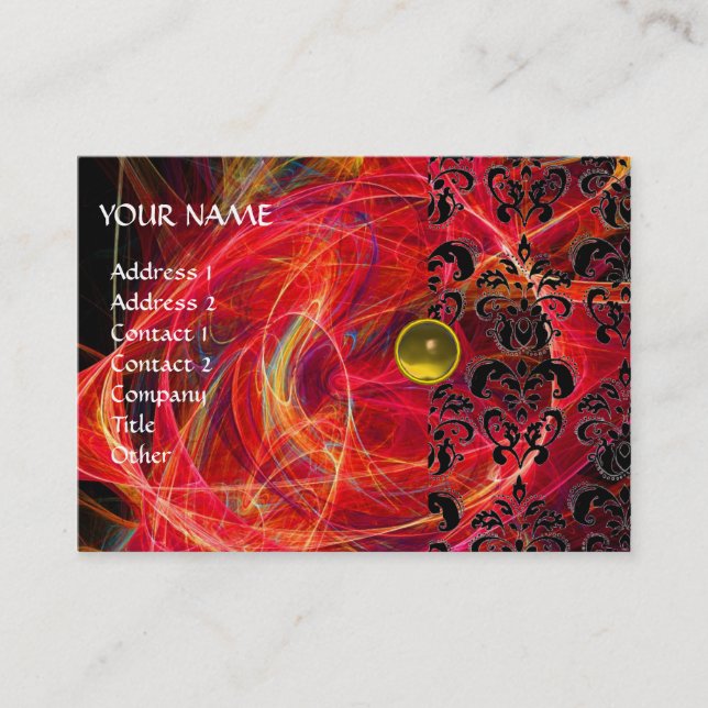 Carte De Visite DAMASK FRACTAL MONOGRAME jaune rouge fuchsia (Devant)