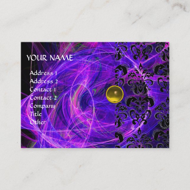 Carte De Visite DAMASK FRACTAL MONOGRAMME jaune violet (Devant)