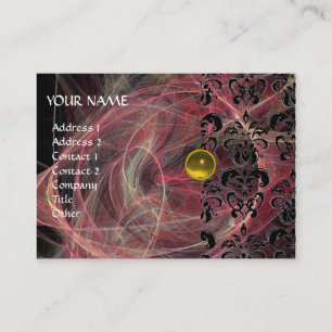 Carte De Visite DAMASK FRACTAL MONOGRAS jaune rose