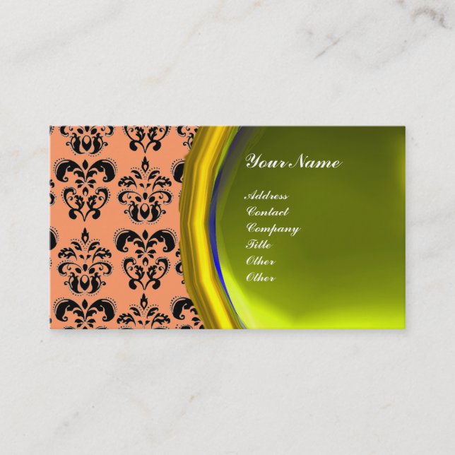 Carte De Visite DAMASK GEMME PIERRE MONOGRAMME,topaze jaune ,viole (Devant)