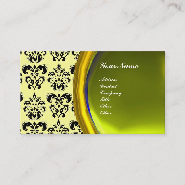 Carte De Visite DAMASK GEMME PIERRE MONOGRAMME,topaze jaune ,viole (Devant)