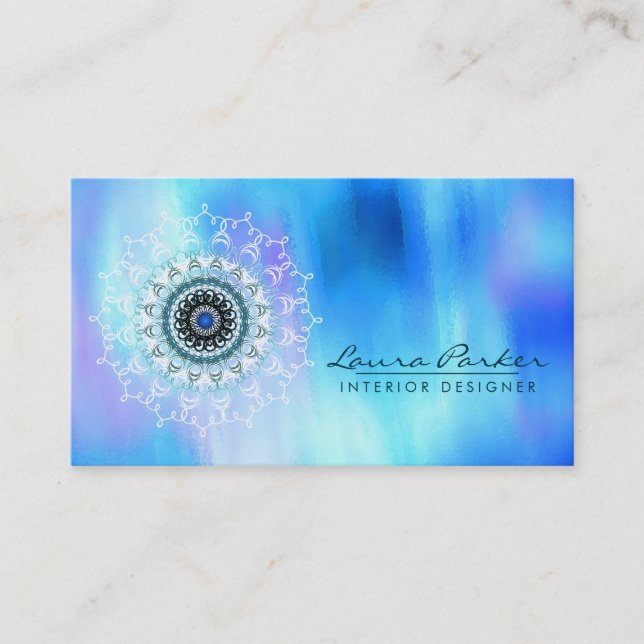 Carte De Visite Damask Mandala Abstraite Aquarelle bleu (Devant)