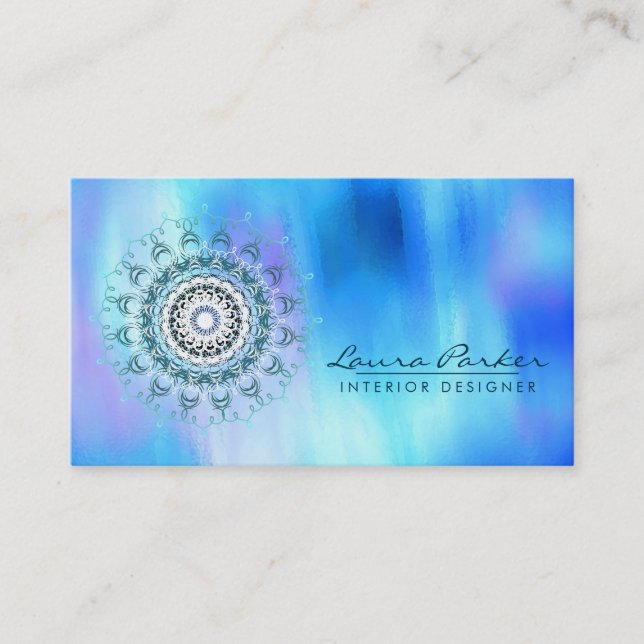 Carte De Visite Damask Mandala Abstraite Aquarelle bleu (Devant)