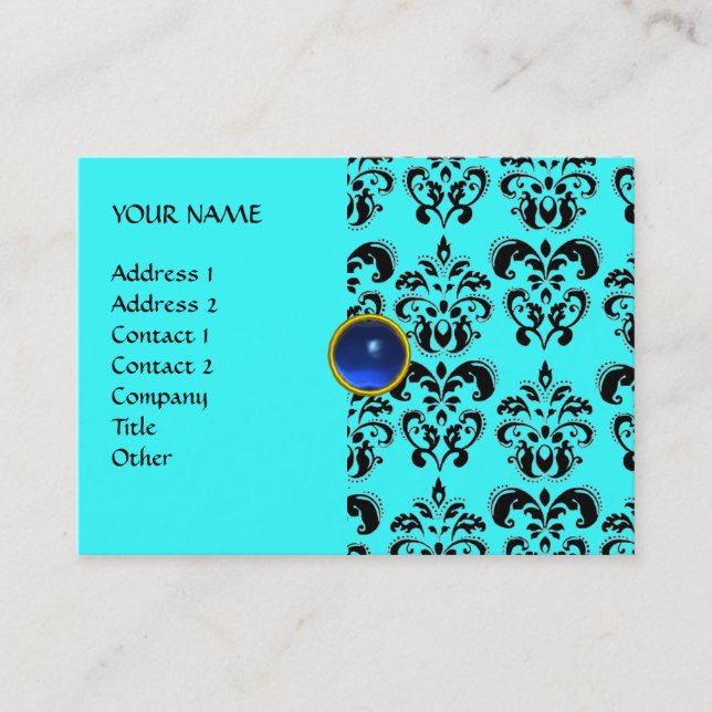 Carte De Visite DAMASK MON RUBY bleu clair gris or (Devant)