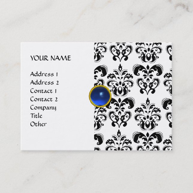 Carte De Visite DAMASK MON RUBY bleu clair gris or (Devant)