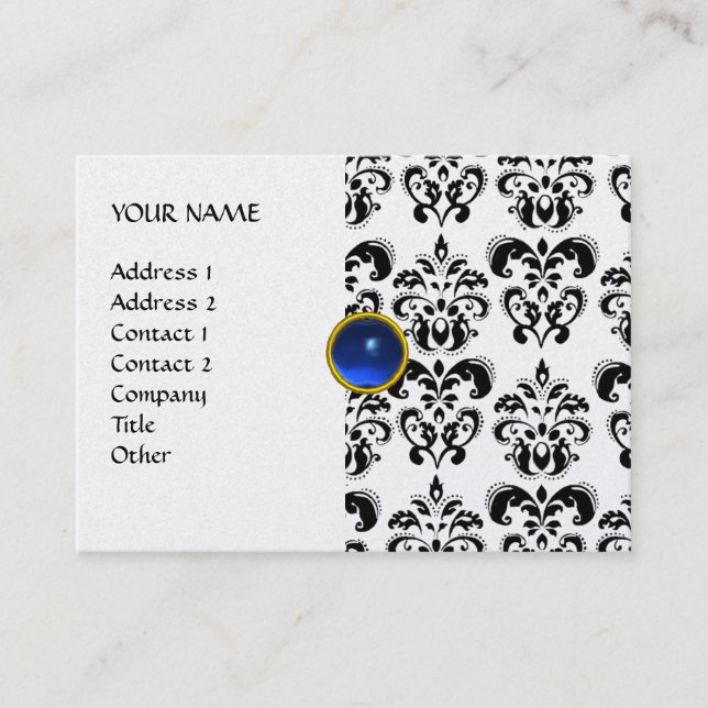 Carte De Visite DAMASK MON RUBY bleu clair gris or (Devant)