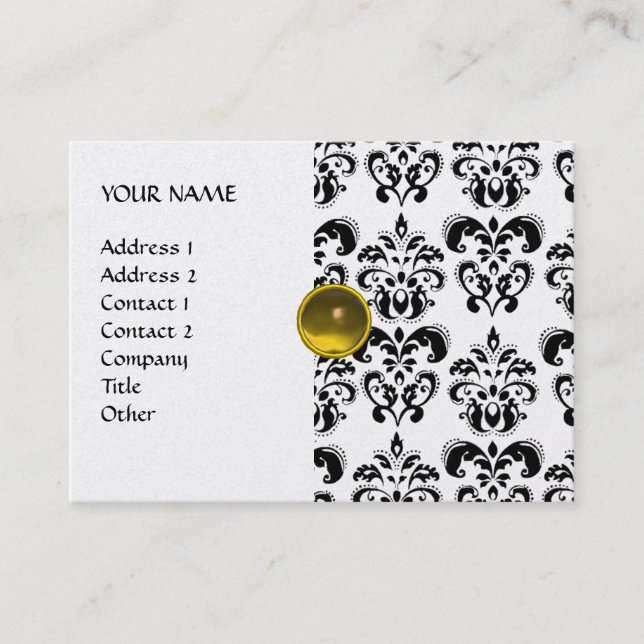 Carte De Visite DAMASK MON RUBY jaune clair gris or platine (Devant)