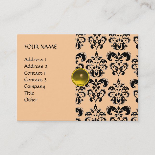 Carte De Visite DAMASK MON RUBY jaune vif gris or (Devant)