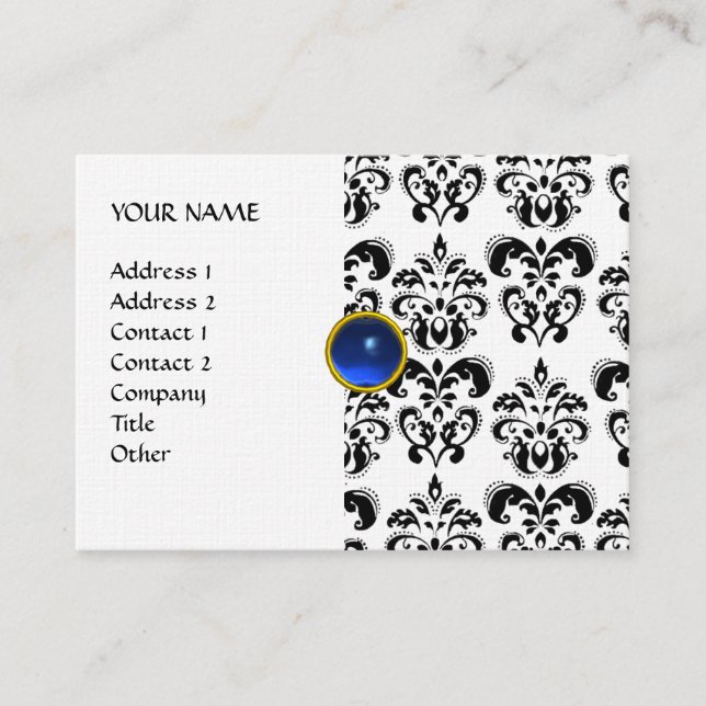 Carte De Visite DAMASK MON RUBY lin or gris bleu clair (Devant)