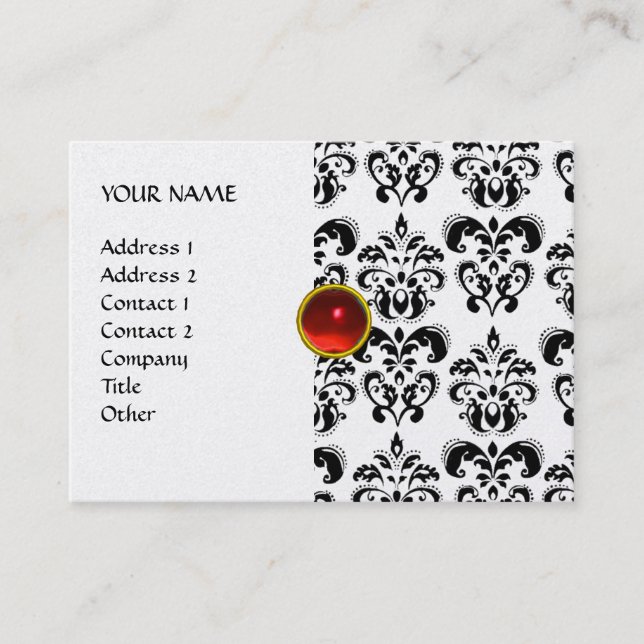 Carte De Visite DAMASK MON RUBY rouge violet gris or platine vif (Devant)
