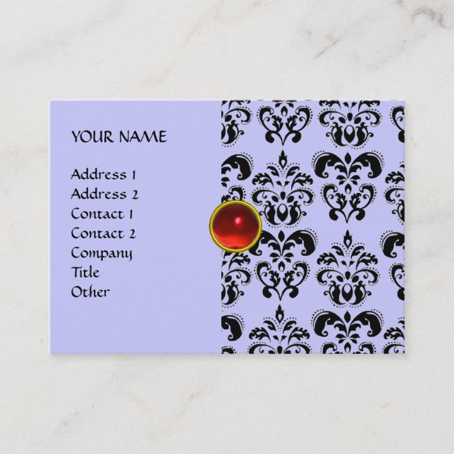 Carte De Visite DAMASK MON RUBY rouge violet gris or vif (Devant)
