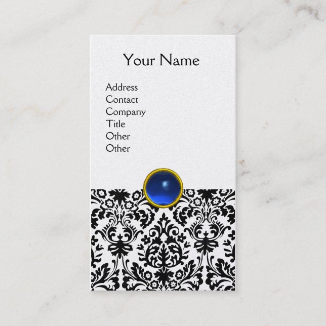 Carte De Visite DAMASK MONOGRAM bleu platine (Devant)